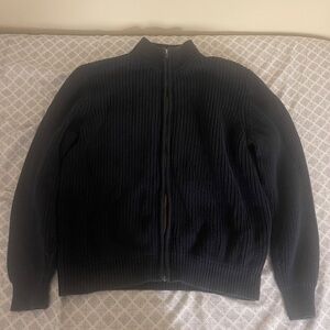 Men’s Large L.L. Bean Full Zip Ribbed Blue Knit Cardigan Sweater